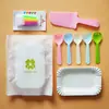 Vajilla de Cumpleaños Desechable Juego Combinado de Cuchillo y Tenedor para Pastel Vajilla Biodegradable Cuchara y Tenedor Tres en Uno para 5 Personas y 10 Personas