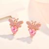 Brincos Yihua de coração rosa com diamante brincos de coração rosa com diamante rosa abelha de mel brincos banhados a platina zircônio brincos de coração rosa com diamante rosa abelha de mel brincos