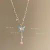 Libro Rojo Pequeño Mismo Estilo Moda Color Goteo de Aceite Collar de Mariposa Temperamento Todo-a-juego Pendientes de Borla Gota de Agua Anillo Dulce para Mujeres
