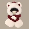 Lindo Sombrero de Oso con Bufanda para Otoño e Invierno Mujeres Felpa Engrosada Circunferencia de Cabeza Grande Mostrando la Cara Protección para Orejas Pequeñas Bufanda de Cuello a Prueba de Viento Sombrero