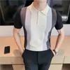 Camisa Polo de Tricô de Seda Gelada de Manga Curta Nova de Verão para Homens, Estilo Coreano Tendência Versátil Solta Plus Size Casual Top para Exportação