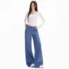 Transfronterizo Otoño 2026 Retro Americano|Sarga Espigada de Mezclilla|Jeans de Trabajo Franceses de Pierna Ancha Sueltos de Calle para Mujer