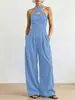 Macacão Transversal Amazon 2026 Verão com Gola Halter e Perna Reta, Elegante e Emagrecedor Sem Mangas Tomara-que-caia Moda Feminina Europeia e Americana
