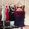 6165 # Chaleco de Color Bloqueado Falso de Dos Piezas con Cuello Redondo para Mujer, Adecuado para Usar Tanto por Dentro como por Fuera, con Almohadillas Integradas en el Pecho, Diseño de Espalda Hermoso Integrado, y como Top de Capa Base para Mujer