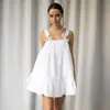 2026 Otoño e Invierno Nuevo Estilo Europeo y Americano Algodón Puro Tirantes Fruncidos Camisón Corto Transpirable y Fresco Ropa de Casa para Mujer