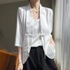 Satén de Seda 2026 Primavera/Verano Nuevo Traje Corto para Mujer Estilo Chino Botonado Manga Tres Cuartos Top con Estampado Chaqueta
