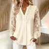 2026 Verano Nueva Ropa Femenina Europea y Americana Transfronteriza Elegante para el Trabajo Color Sólido Cuello en V Blusa de Encaje