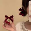 Accesorios para el cabello de cereza roja de Año Nuevo de alta gama Lazo de terciopelo Horquilla para el cabello Flequillo medio recogido para mujer Pequeña pinza Horquilla Tocado