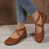 Sapatos Femininos Vintage Redondos com Tiras Cruzadas, Vazados, Planos, Baixos, Estilo Francês, Novidade Primavera/Verão 2026