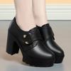 Zapatos individuales de corte profundo para mujer, envío directo de una pieza, nuevo estilo primavera y otoño 2025, elegantes zapatos de tacón alto para mujer, plataforma impermeable de 9 cm, zapatos de cuero de tacón grueso