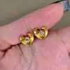 Brincos Suspensos de Coração Diamantados Cintilantes Vintage Usados, Descolados e Luxuosos, Brincos de Moda de Nicho de Alta Qualidade