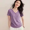 Roupas Brancas Femininas 2026 Verão Novo Design Gola V Bainha Irregular Curva Estilo Coreano Manga Curta Camiseta para Mulheres