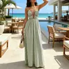 Verano 2026 Nueva Ropa para Mujer Vestido de Vacaciones Rayado de Cuello en V Profundo Casual sin Mangas Elegante Vestido Largo