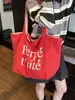 Bolsa de Tote Casual de Nylon Estilo Coreano Moda Ins Estampado de Letras Bolso de Mano Bolso de Hombro Rayado de Doble Cara Celebridad de Internet para Mujer