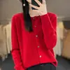 Cardigã de lã feminino de alta qualidade com estampa floral, gola redonda, corte solto, abotoado, tricô casual, peça externa branca