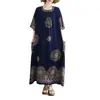 Bata de Noche de Algodón y Seda con Estampado Vintage para Mujer, Manga Corta de Verano, Corte Holgado, Tallas Grandes, Vestido Estilo Vacaciones para Mujeres de Mediana Edad y Mayores