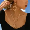 Xiyin Europeo y Americano Más Vendido Retro Dios del Sol y Diosa de la Luna Asimétrico Exagerado Set de Pendientes y Collar de Luna y Sol