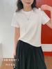 Verano Nueva Amoníaco Líquido Algodón Puro Básico Combinable Camiseta Cuello Redondo Estilo Coreano Hombro Adelgazante Manga Corta Color Sólido Top Cuello U para Mujer