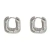Pendientes de Aro Cuadrados Pequeños de Metal con Tachuelas de Diamante de Diseño Único Estilo Europeo y Americano para Mujer, Moda de Lujo Ligero, Estilo Minimalista Fresco