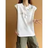 2026 Nuevo Estilo de Verano Unisex Cuello Personalizado Bordado de Alta Gama Holgado Sin Mangas Camiseta Chaleco Estilo Coreano Camiseta de Moda
