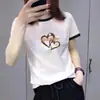 Camiseta de Manga Corta con Estampado de Letras Color-Block de Moda para Mujer, Estilo Mamá de Mediana Edad, Adelgazante, Casual, Top Versátil