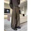 Pantalones casuales rectos holgados de marca de moda para hombre, talla grande, para otoño, con cinturón, estilo retro old money