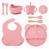 Vajilla Nueva de Silicona Transfronteriza con Divisores en Forma de Oreja, Vajilla Infantil, Plato y Cuchara para Comida de Bebé, Babero para Alimentación de Bebé, Babero para Saliva