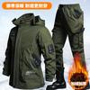 Conjunto de Jaqueta Acolchoada Grossa de Veludo Masculino para Outono e Inverno Roupas Quentes para Montanhismo Proteção contra Trabalho ao Ar Livre Roupas de Trabalho Impermeáveis e Resistentes à Sujeira