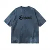 Camiseta nueva de manga corta a la moda estilo hip-hop americano, camiseta vintage con estampado desteñido y efecto desgastado, camiseta de manga corta para hombre de corte holgado con cuello redondo