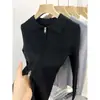 Cárdigan de Punto para Mujer Otoño e Invierno Estilo Coreano Nuevo Cremallera Doble Cuello Polo Sentido del Diseño de Nicho Color Sólido Manga Larga