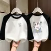 Camada Base Infantil Térmica Casual Roupa Íntima Patchwork Manga Longa Camiseta Gola Redonda Meninas Roupas Quentes de Outono Top Escovado