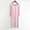 Bata de Noche de Modal con Almohadillas para el Pecho para Mujer, Cuello Redondo, Sin Sujetador, Manga Larga, Vestido Largo, Holgado, Talla Grande, Vestido para Casa