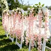 Guirnalda de flores de glicinia artificial, cadena de flores de orquídea, decoración de centro comercial, decoración de techo de boda, vid de flor de frijol de tela de seda densa