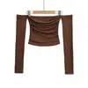 629-25 Nuevo Estilo Otoño Estilo Europeo y Americano Estilo Blogger Ins Hombro Descubierto Sexy Clavícula Expuesta Manga Larga Camiseta Interior