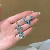 Pendientes Largos de Borlas Azul Glaciar de Dos Piezas 2025 Nuevos Pendientes de Estilo Elegante Fresco de Alta Gama Pendientes de Estilo Festivo para Mujer