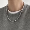 Collar de perlas ni ni ni de color gris plateado para mujer, ligero, lujoso, largo, con cadena de clavícula y collar de perlas grises simples a la moda.