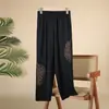 Calça de verão fina de nove pontos estilo cenoura para mãe, calça de avó, cintura alta, reta, solta, casual, calça feminina para meia-idade e idosos
