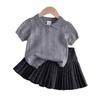 Conjunto de Verano para Niñas 2026 Elegante a la Moda Niños Color Sólido Camisa Polo y Falda Plisada Conjunto de Dos Piezas