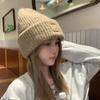 Gorro de lana mezclada de color puro para mujer, gorro de invierno tejido grueso y cálido, gorro grande de pelo elástico, bonito estilo coreano
