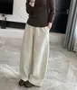 Pantalones de pierna ancha con costura central para mujer cintura elástica tacto algodón pantalones hoz otoño holgados adelgazantes pantalones casuales caída perezosa