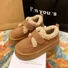 Zapatos Birkenstock de suela gruesa para mujer, con forro de felpa, engrosados, cálidos, zapatos de suela de frijol, nuevo estilo 2026, botas de nieve de invierno, zapatos de algodón, zapatos peludos