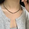 Colar Laço Espinélio Negro Prata de Lei S925 Nicho Feminino Simples Feito à Mão DIY Contas Versátil Fashionável Corrente Clavícula