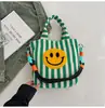 Bolso de Hombro Rayado con Cara Sonriente Bolso para Madre y Bebé Bolso Cruzado de Gran Capacidad Bolso Casual para Estudiante de Tutoría Bolso de Mano Lindo Literario