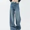 Jeans de Mezclilla Azules para Mujer 2026 Primavera Otoño Nuevos Diseño de Cintura Alta Sentido del Diseño Patchwork Retro Lavado Pierna Recta Pierna Ancha Pantalones Largos