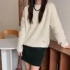 Suéter de tricô gola redonda cor sólida com fio texturizado, estilo suave, novo outono e inverno, solto, casual, manga longa, suéter macio para mulheres