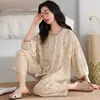 Pijama feminino 2026 novo verão tecido liocel manga três quartos fino floral roupa de casa conjunto leve e confortável
