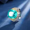 2024 nuevo anillo Huabi joyería latón chapado en oro corindón de simulación rectangular grueso lujo ligero personalidad femenino 14*16