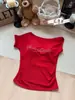 Camiseta Corta Sexy de Estilo Americano Picante para Mujer, Diseño de Nicho de Verano, Top Asimétrico de Manga Corta Ajustado Puro Deseo