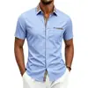 Camisa ligera transpirable de manga corta para comercio exterior de Amazon, top de color block casual de negocios sin planchado, camisa fina antiarrugas para hombre