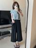 Calça Casual Branca Estilo Old Money para Mulheres Verão 2025 Coreana Confortável Simples Cintura Alta Versátil Fluida Solta Perna Larga Cropped